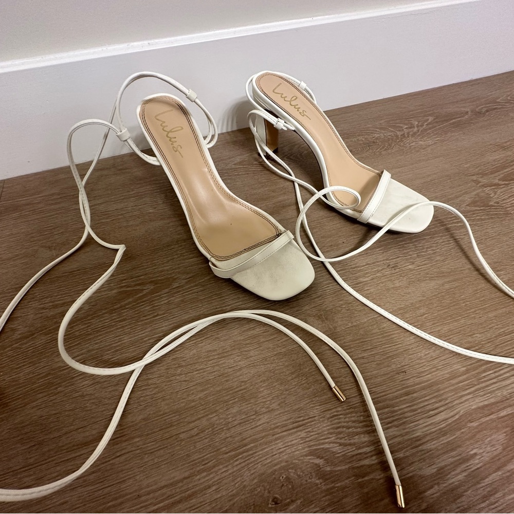 Xylia White Lace-Up Heels